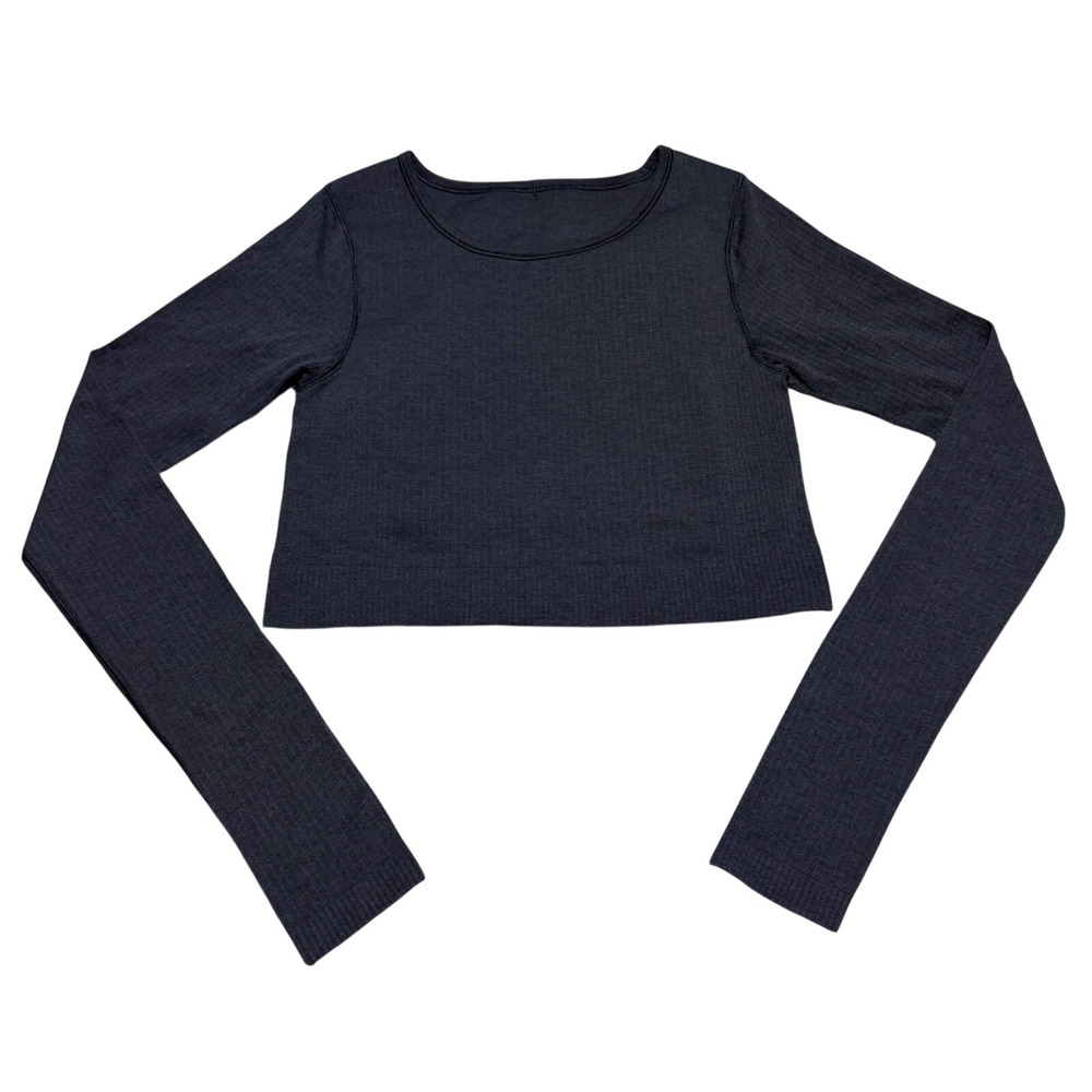 Lululemon Ebb to Street Long Sleeve Black W3DZNS Women 6 Crop Rib Built in Bra